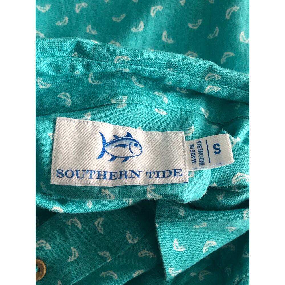 Southern Tide Sports Shirt Linen Rayon Turquoise Men's Small NEW - Picture 7 of 9